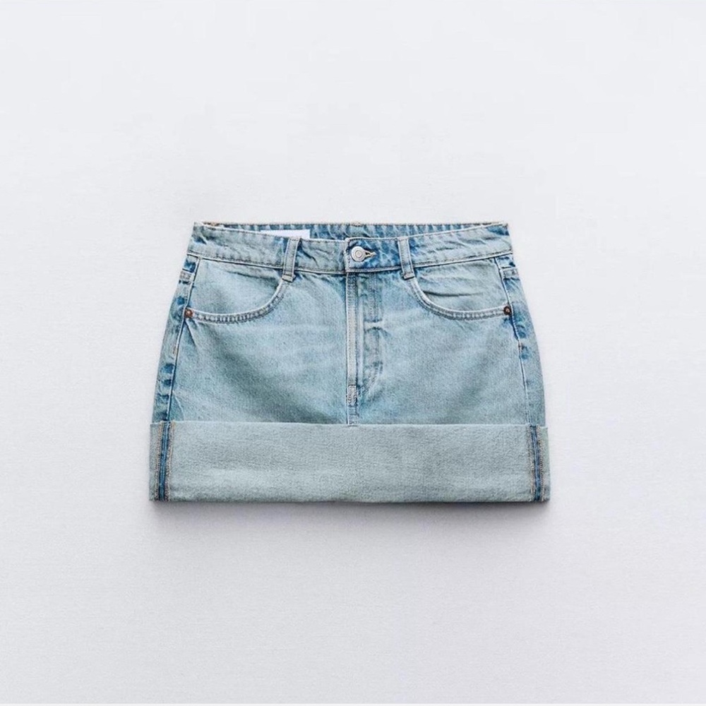 Zara Cuffed Mini Denim Skirt XL